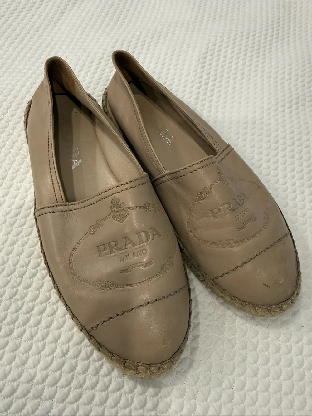 Prada Taupe Leather Espadrille Flats, Size 5 (IT 35)